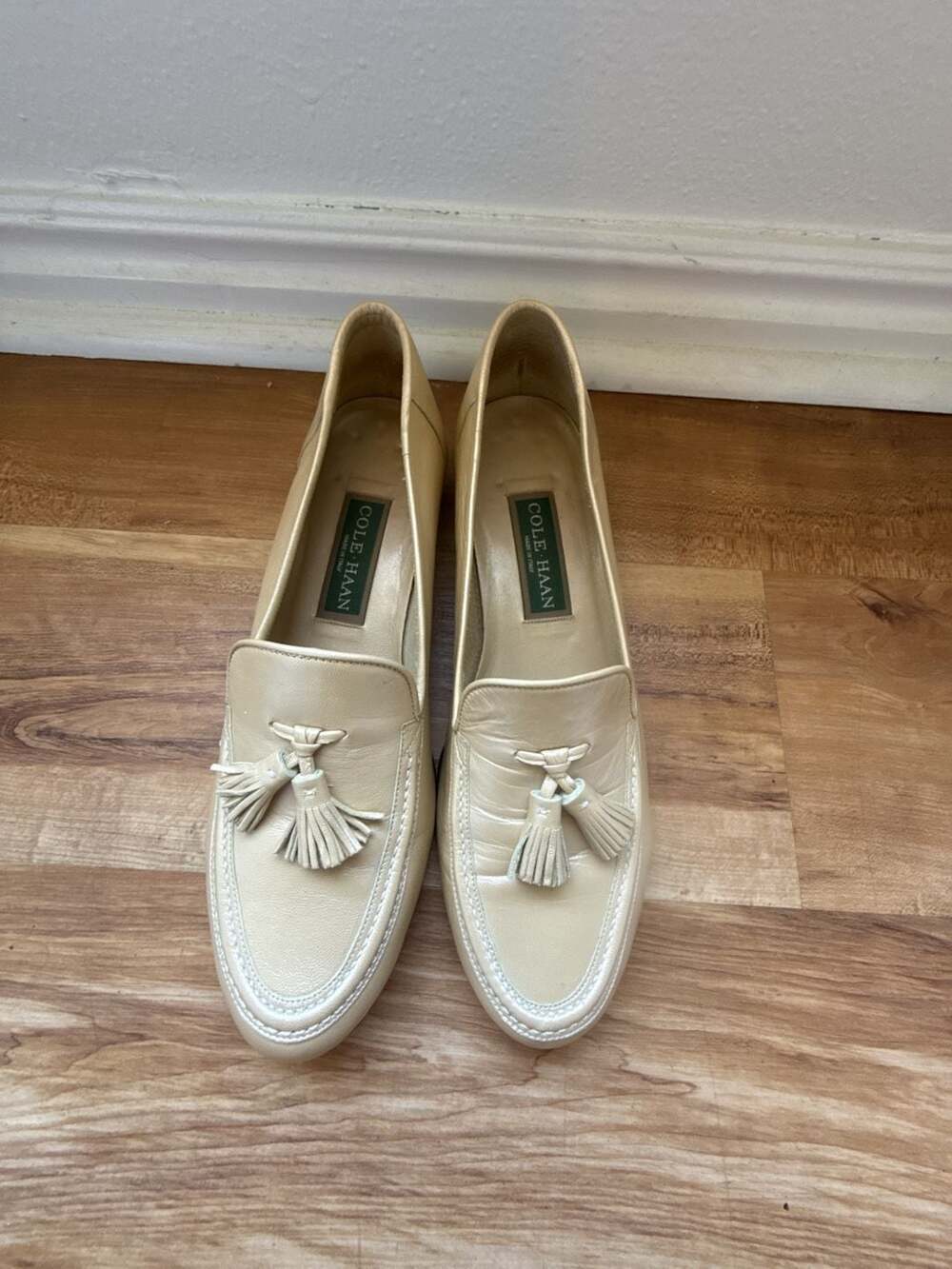 Cole Haan Italian Leather Tassel Loafers in Beige